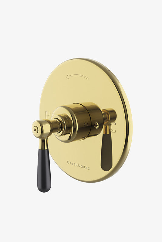 Waterworks Riverun Pressure Balance Control Valve Trim with Two-Tone Lever Handle in Brass/Matte Black