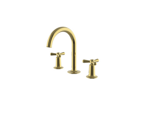 Waterworks Riverun Gooseneck Lavatory Faucet with Tri-Spoke Handles in Brass