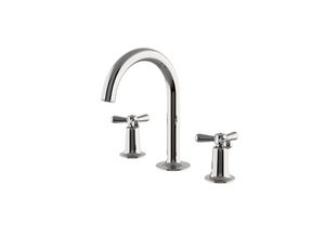 Waterworks Riverun Gooseneck Lavatory Faucet with Tri-Spoke Handles in Nickel