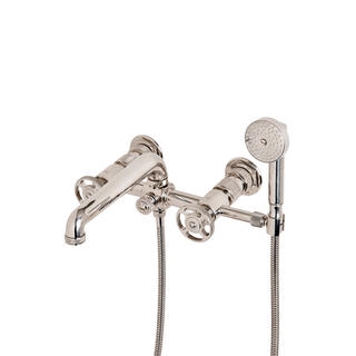 Waterworks R.W. Atlas Exposed Wall Mounted Tub Filler with 1.75gpm Handshower and Wheel Handles