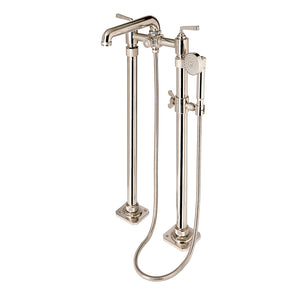 Waterworks R.W. Atlas Exposed Floor Mounted Tub Filler with 1.75gpm Handshower and Lever Handles in Nickel