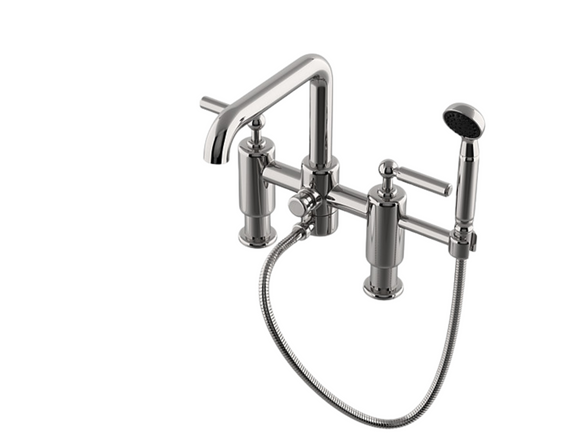 Waterworks Ludlow Deck Mounted Exposed Tub Filler with 2.0gpm Handshower and Metal Lever Handles in Nickel