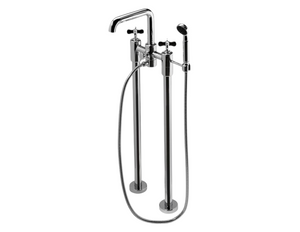 Waterworks Ludlow Freestanding Exposed Tub Filler with 2.0gpm Handshower and Metal Cross Handles in Chrome