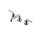 Waterworks Henry Low Profile Three Hole Deck Mounted Lavatory Faucet with Metal Lever Handles in Nickel