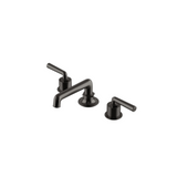 Waterworks Henry Low Profile Three Hole Deck Mounted Lavatory Faucet with Metal Lever Handles in Dark Nickel