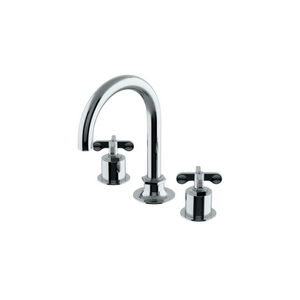 Waterworks Henry Gooseneck Three Hole Deck Mounted Lavatory Faucet with Metal Cross Handles in Chrome