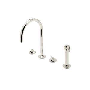 Waterworks Formwork Three Hole Gooseneck Kitchen Faucet with Metal Knob Handles and Spray in Matte Nickel