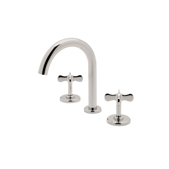 Waterworks Ludlow Volta Gooseneck Lavatory Faucet with Cross Handles in Nickel