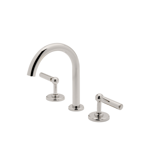 Waterworks Ludlow Volta Gooseneck Lavatory Faucet with Lever Handles in Nickel