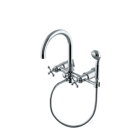 Waterworks Dash Wall Mounted Exposed Tub Filler with Metal Handshower and Cross Handles in Chrome