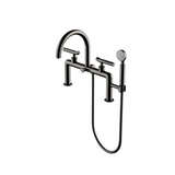 Waterworks Bond Solo Series Deck Mounted Exposed Tub Filler with Handshower and Lever Handles in Dark Nickel