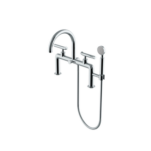 Waterworks Bond Solo Series Deck Mounted Exposed Tub Filler with Handshower and Lever Handles in Chrome