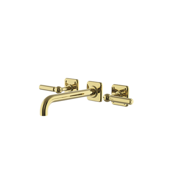 Waterworks Ludlow Wall Mounted Lavatory Faucet with Lever Handles in Brass