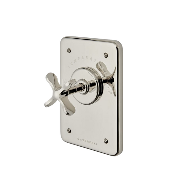 Waterworks Ludlow Thermostatic Control Valve Trim with Cross Handle in Nickel