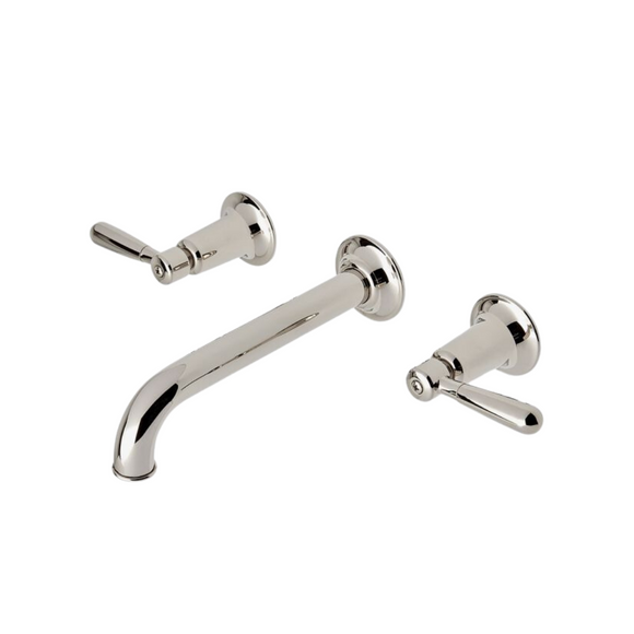 Waterworks Riverun Wall Mounted Lavatory Faucet with Lever Handles in Nickel