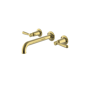 Waterworks Riverun Wall Mounted Lavatory Faucet with Lever Handles in Brass