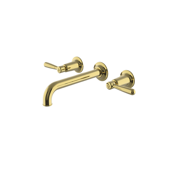 Waterworks Riverun Wall Mounted Lavatory Faucet with Lever Handles in Brass