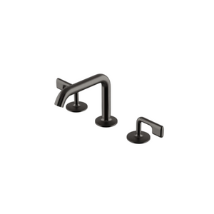 Waterworks .25 High Profile Three Hole Deck Mounted Lavatory Faucet with Metal Lever Handles in Dark Nickel