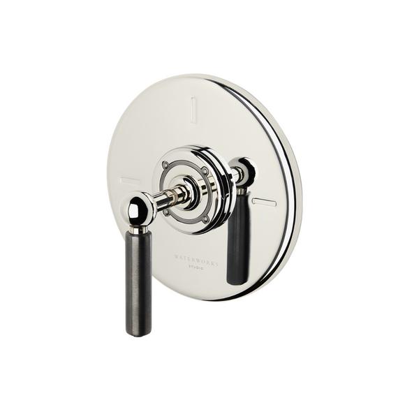 Waterworks Ludlow Shinola Edition Thermostatic Control Valve Trim with Two-Tone Lever Handle in Nickel/Shinola Steel