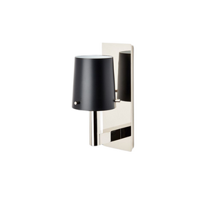 Waterworks Catia Mini Wall Mounted Single Arm Sconce with Black Shade in Brass