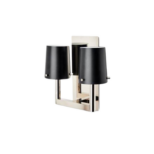 Waterworks Catia Wall Mounted Double Arm Sconce Black Glass Shade in Brass