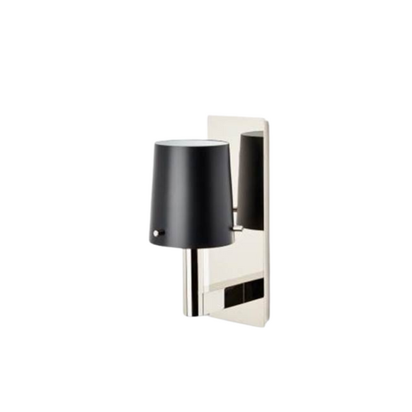 Waterworks Catia Wall Mounted Single Arm Sconce in Brass with Black Glass Shade