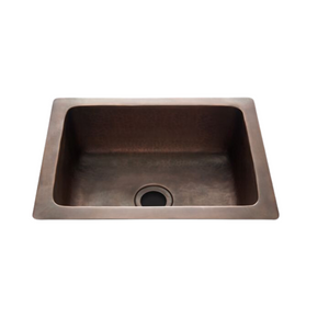 Waterworks Normandy 14 15/16" x 11 7/16" x 5 11/16" Hammered Copper Bar Sink with Center Drain in Antique Copper