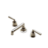 Waterworks Henry Low Profile Three Hole Deck Mounted Lavatory Faucet with Metal Lever Handles in Dark Brass