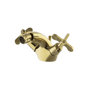 Waterworks Henry One Hole Bidet Fitting with Cross Handles in Brass