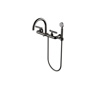 Waterworks Bond Solo Series Wall Mounted Exposed Tub Filler with Handshower and Lever Handles in Dark Nickel