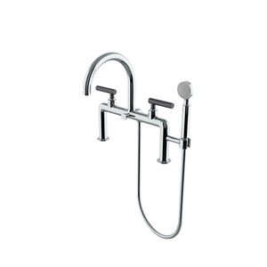 Waterworks Bond Rally Series Deck Mounted Exposed Tub Filler with Handshower and Lever Handles in Chrome/Sport Black