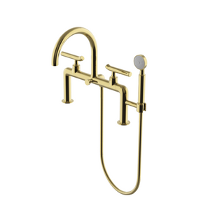 Waterworks Bond Solo Series Deck Mounted Exposed Tub Filler with Handshower and Lever Handles in Brass