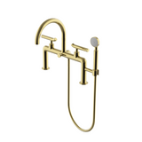 Waterworks Bond Solo Series Deck Mounted Exposed Tub Filler with Handshower and Lever Handles in Brass