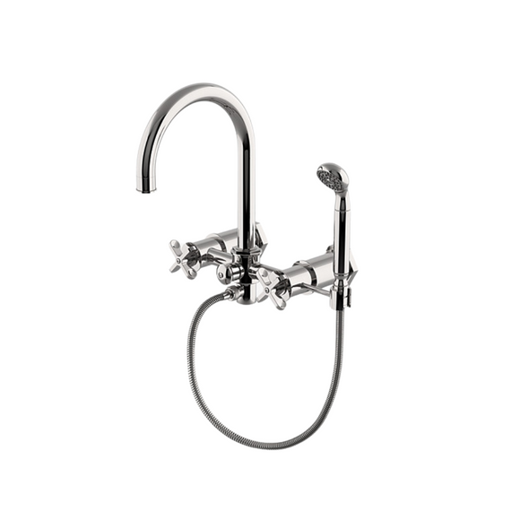 Waterworks Henry Exposed Wall Mounted Tub Filler with Handshower in Nickel