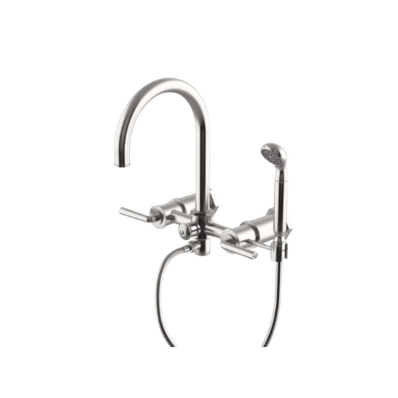 Waterworks Henry Wall Mounted Exposed Tub Filler with Handshower and Lever Handles in Burnished Nickel, 1.75gpm