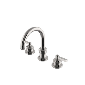 Waterworks Aero Gooseneck Three Hole Deck Mounted Lavatory Faucet with Metal Lever Handles in Chrome