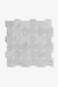 Waterworks Keystone 3cm x 5cm Basketweave Mosaic in Gray Carrara / White Thassos Polished