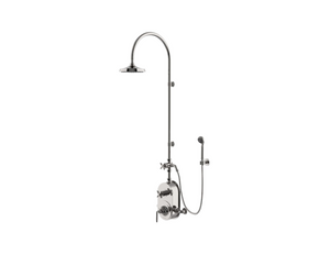 Waterworks Henry Exposed Thermostatic Shower System with 8" Shower Head, Handshower, Metal Cross Diverter Handle, Metal Lever and Cross Handle in Nickel, 1.75gpm