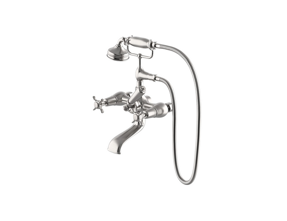 Waterworks Easton Classic Exposed Tub Filler, 2.5gpm Metal Handshower and Lever Diverter in Matte Nickel