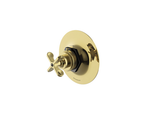 Waterworks Henry Thermostatic Control Valve Trim with Two-Tone Cross Handle in Brass/Dark Nickel