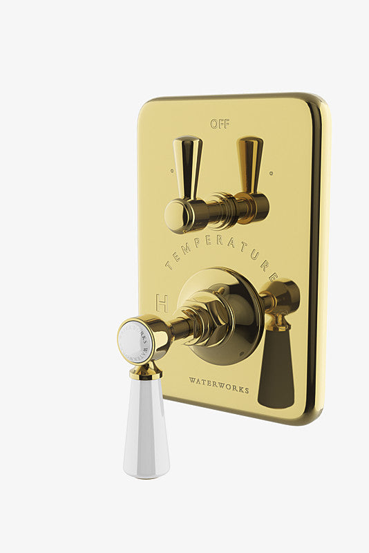 Waterworks Highgate Thermostatic Integrated Two Way Metal Lever Handles in Brass