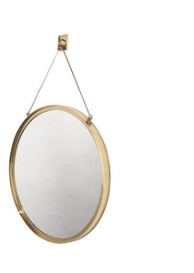 Waterworks Latchet Wall Mounted Round Mirror 23 1/2" x 37 5/8" in Polished Brass