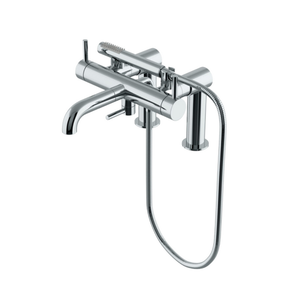 Waterworks Flyte Deck Mounted Exposed Tub Filler with Handshower and Metal Lever Handles in Nickel