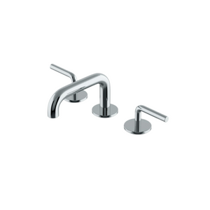 Waterworks Flyte Low Profile Three Hole Deck Mounted Lavatory Faucet with Metal Lever Handles in Matte Chrome