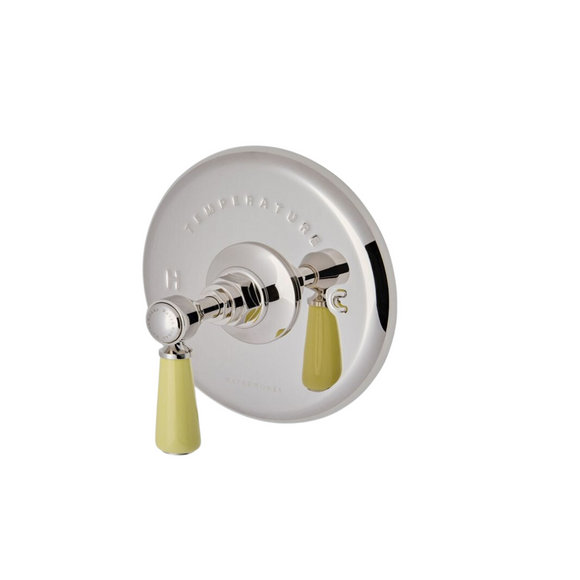 Waterworks Highgate ASH NYC Edition Thermostatic Control Valve Trim with Porcelain Lever Handle in Nickel/Citron Yellow