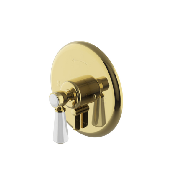 Waterworks Highgate Pressure Balance Control Valve Trim with White Porcelain Lever Handle in Brass