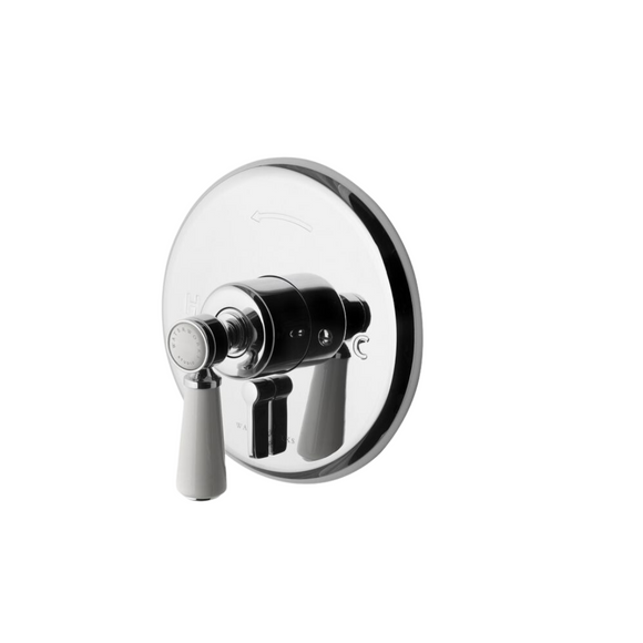 Waterworks Highgate Pressure Balance Control Valve Trim with White Porcelain Lever Handle in Nickel