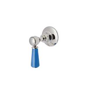 Waterworks Highgate ASH NYC Edition Volume Control Valve Trim with Porcelain Lever Handle in Nickel/Azure Blue