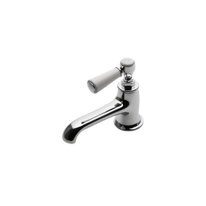 Waterworks Highgate Low Profile One Hole Deck Mounted Lavatory Faucet with White Porcelain Lever Handle in Chrome