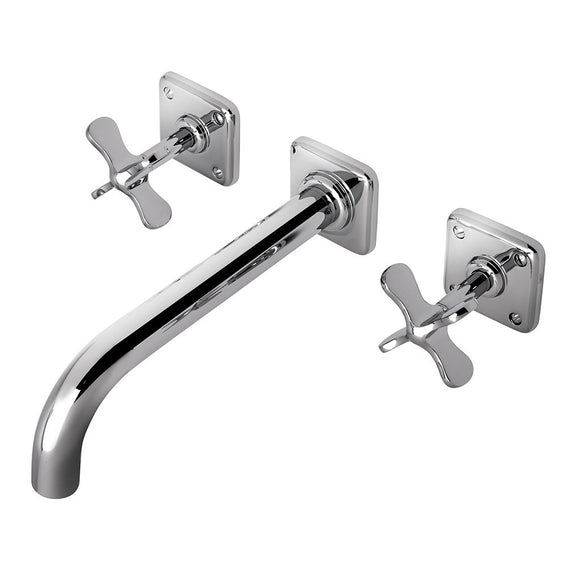 Waterworks Ludlow Wall Mounted Lavatory Faucet with Cross Handles in Chrome